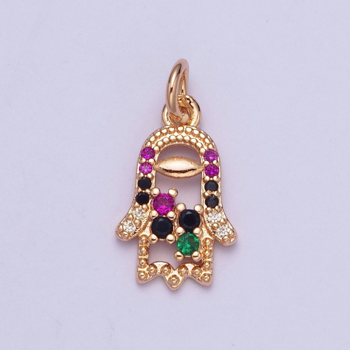 Multicolor Micro Paved CZ Hamsa Hand Protection Charm | X-185