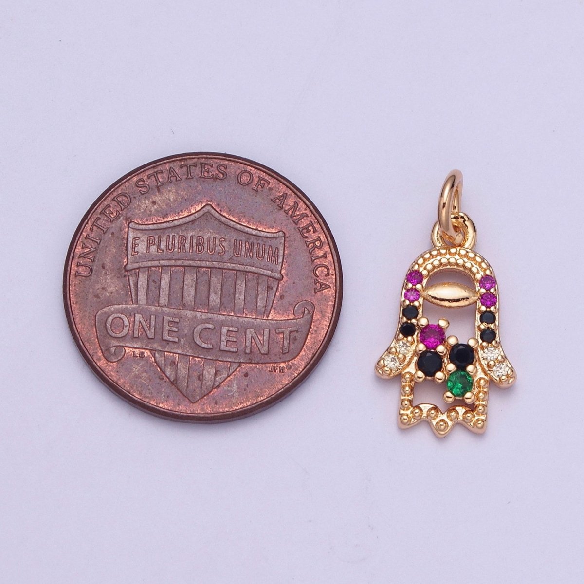 Multicolor Micro Paved CZ Hamsa Hand Protection Charm | X-185