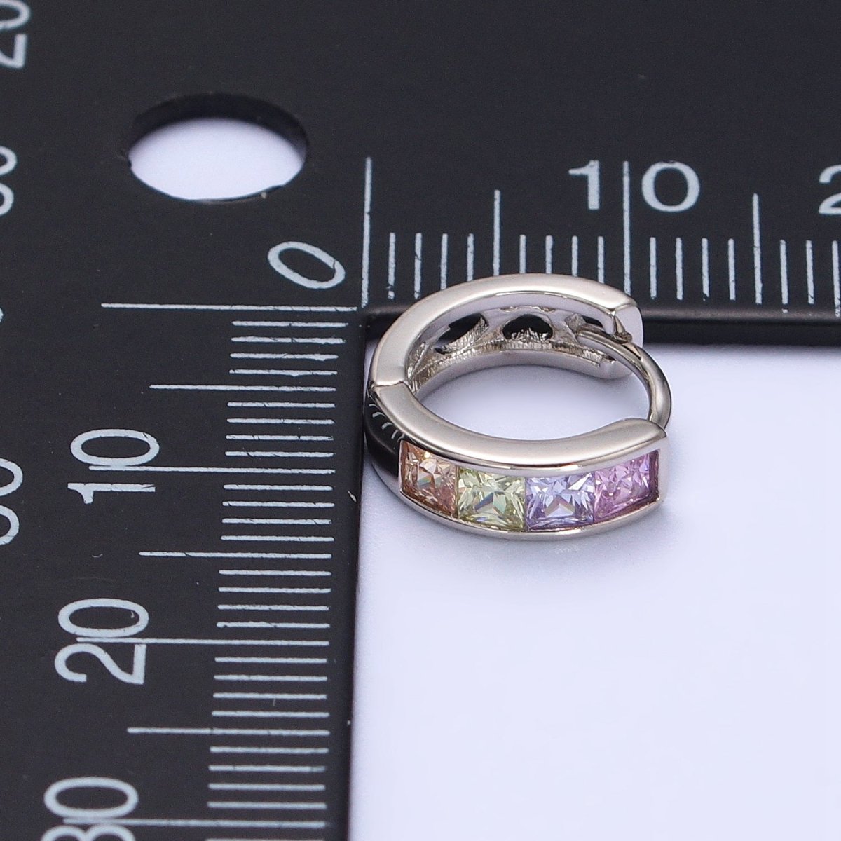 Multicolor Pastel Checkered Square CZ 12mm Cartilage Silver Huggie Earrings | AB268