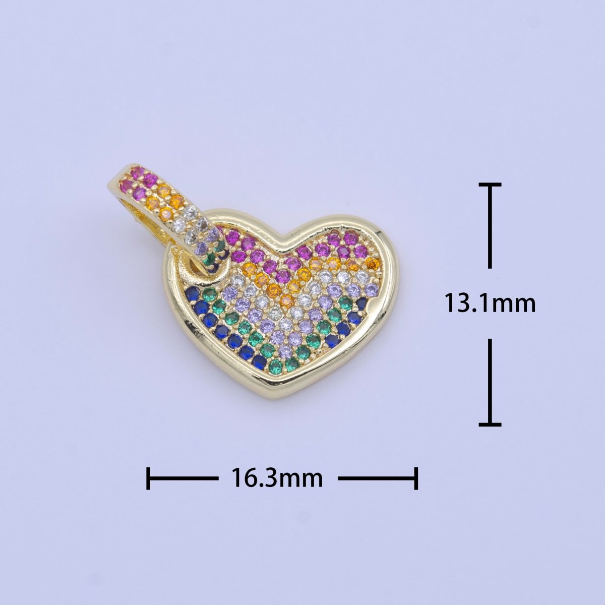 Multicolor Rainbow Micro Paved CZ Heart Gold Pendant  H-245