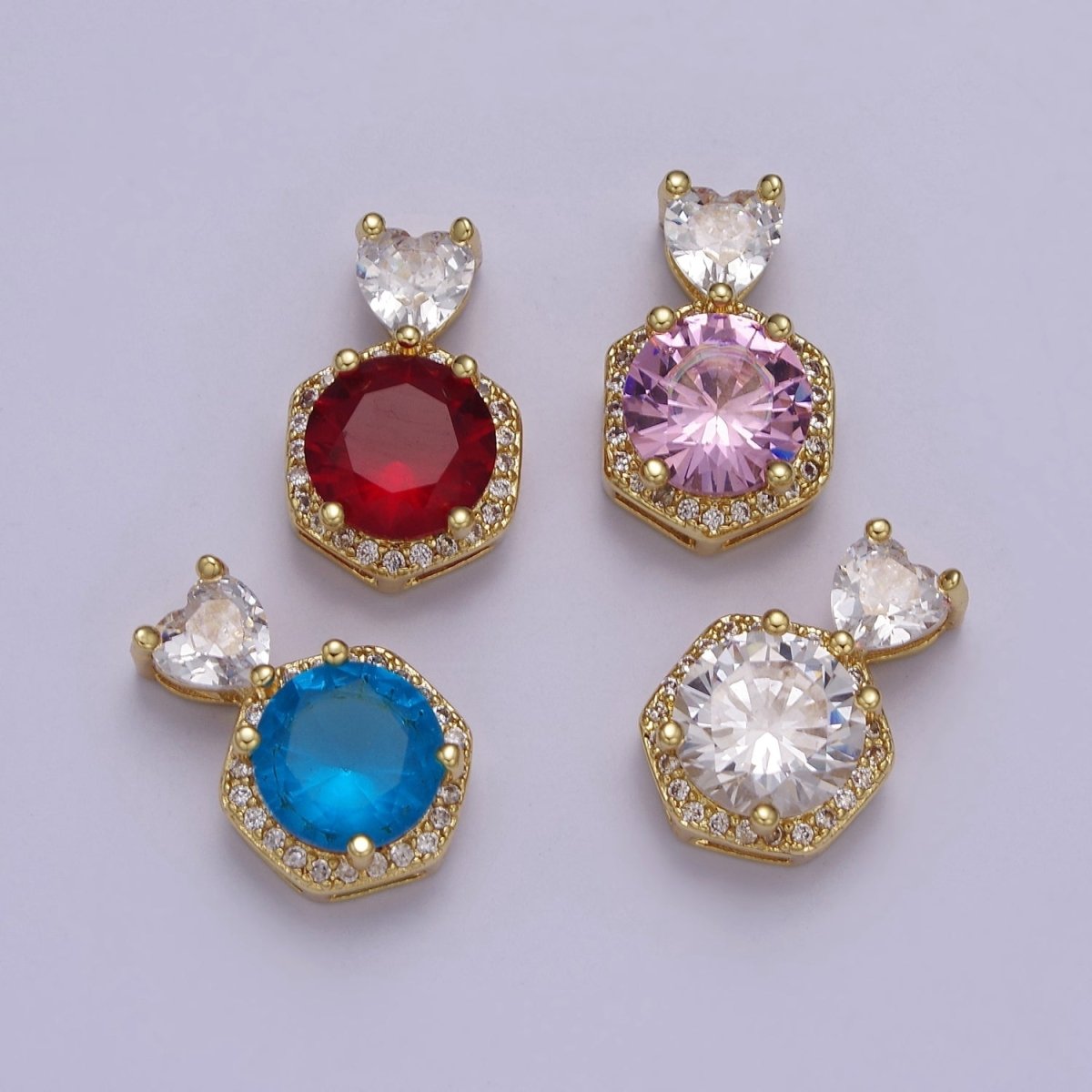 Multicolor Round Cubic Zirconia CZ Stone Pendant Charm with CZ Heart Bail For Jewelry Necklace Making J-567 J-568 J-569 J-575