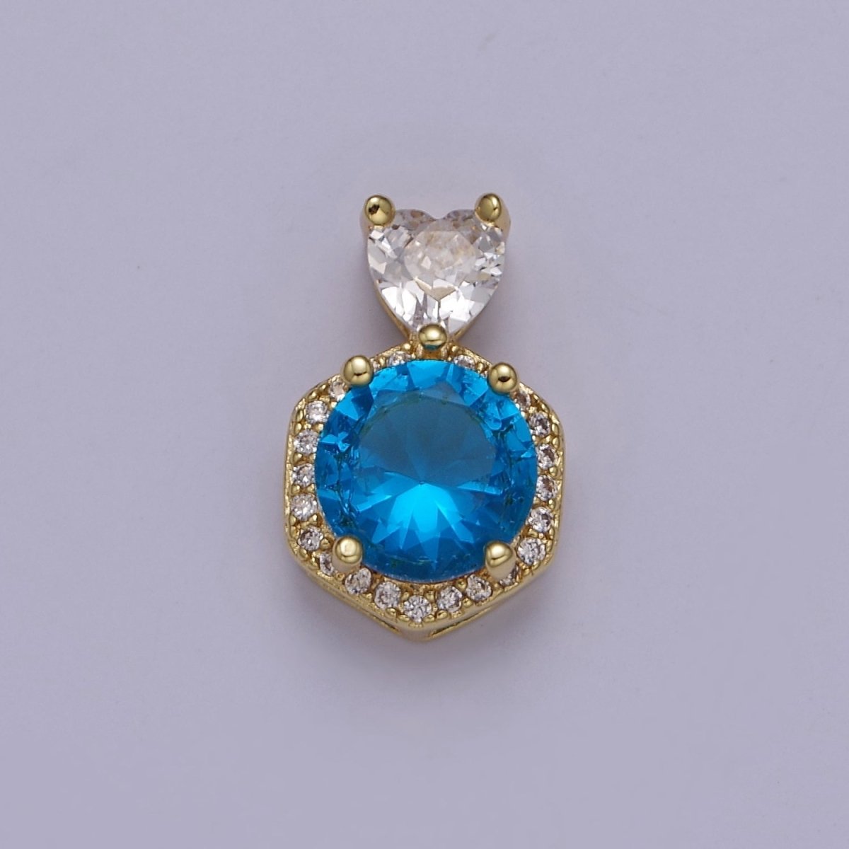 Multicolor Round Cubic Zirconia CZ Stone Pendant Charm with CZ Heart Bail For Jewelry Necklace Making J-567 J-568 J-569 J-575