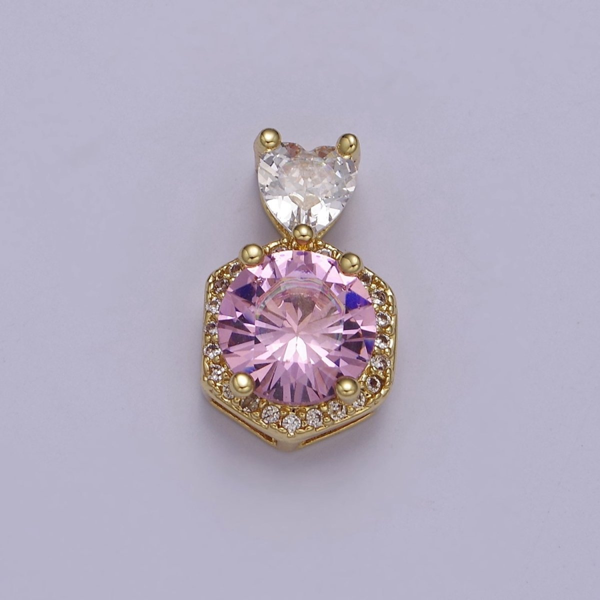 Multicolor Round Cubic Zirconia CZ Stone Pendant Charm with CZ Heart Bail For Jewelry Necklace Making J-567 J-568 J-569 J-575