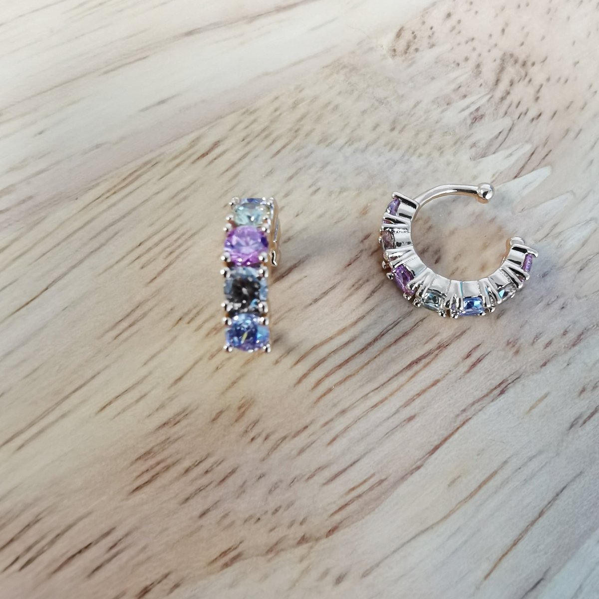 Multicolor Semi-Clear Rhinestones on 24K Gold-Filled Ear Cuff, No Piercing AI-108