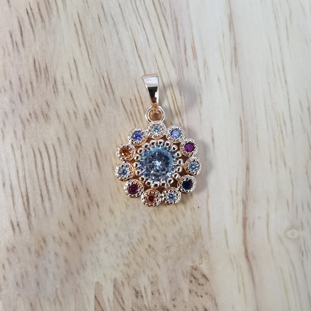Multicolored Rhinestone 24K Gold-Filled Charm I-833