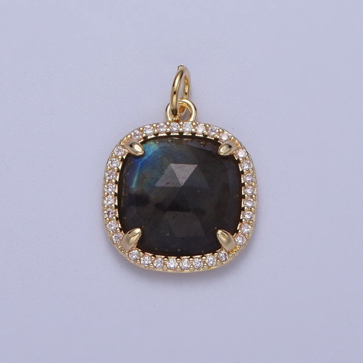 Multifaceted Natural Stone CZ Micro Pave Square Gold Charm   N-401  N-403