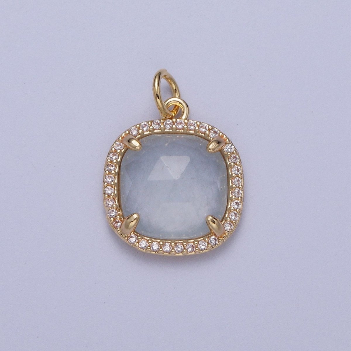 Multifaceted Natural Stone CZ Micro Pave Square Gold Charm   N-401  N-403
