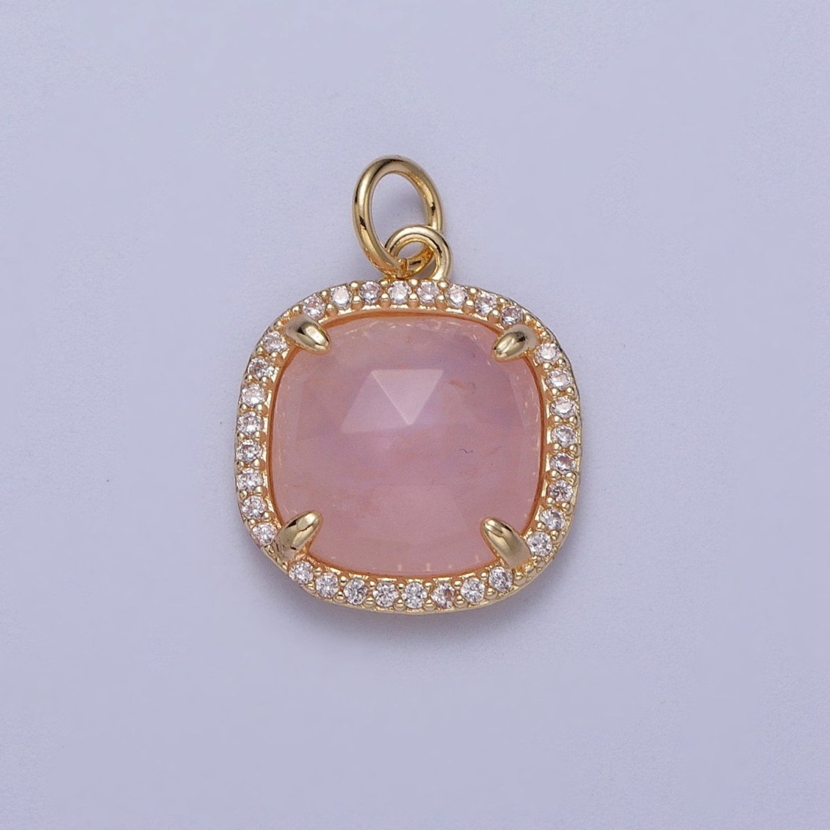 Multifaceted Natural Stone CZ Micro Pave Square Gold Charm   N-401  N-403