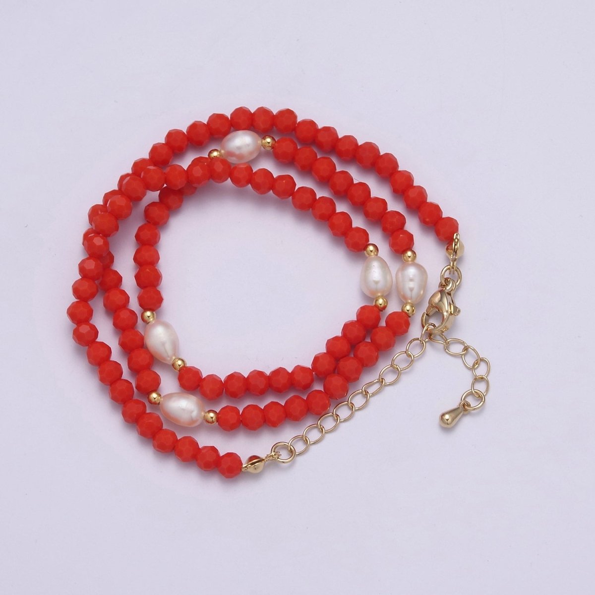Multifaceted Red Bead Baroque Pearl 16.5 Inch Choker Chain Necklace | WA-450 Clearance Pricing