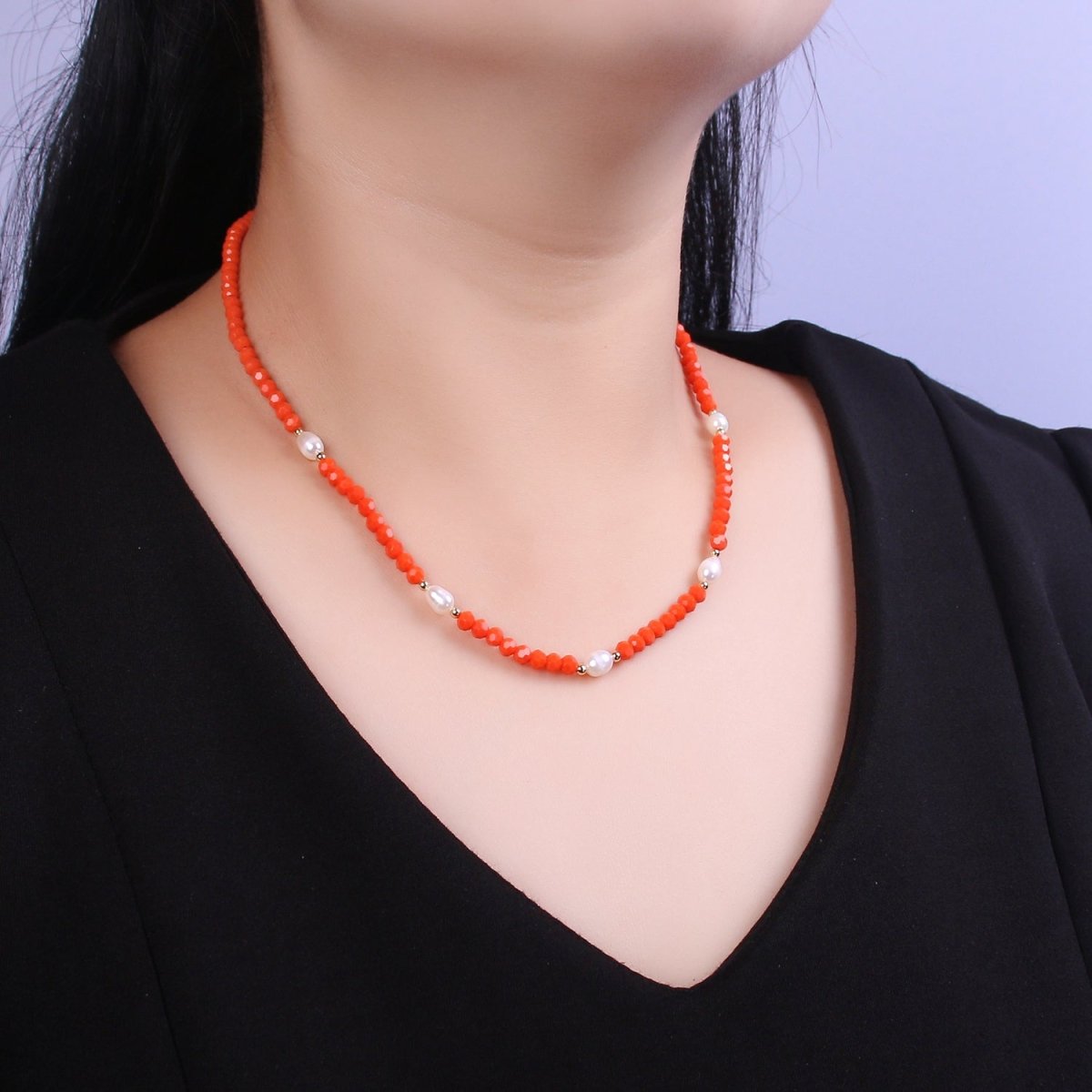 Multifaceted Red Bead Baroque Pearl 16.5 Inch Choker Chain Necklace | WA-450 Clearance Pricing