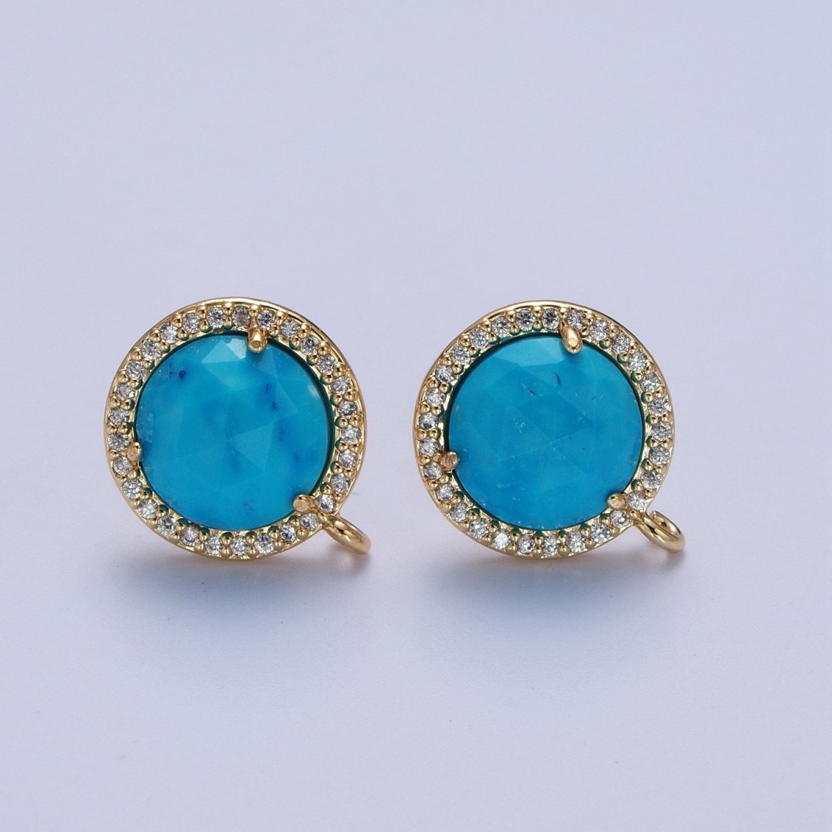 Multifaceted Round CZ Micro Paved Natural Stone Open Loop Stud Earrings Supply | K-084-K-086 K-092 K-094 K-095 K-098 K-099 K-120 K-146 K-169 K-181 - K-184