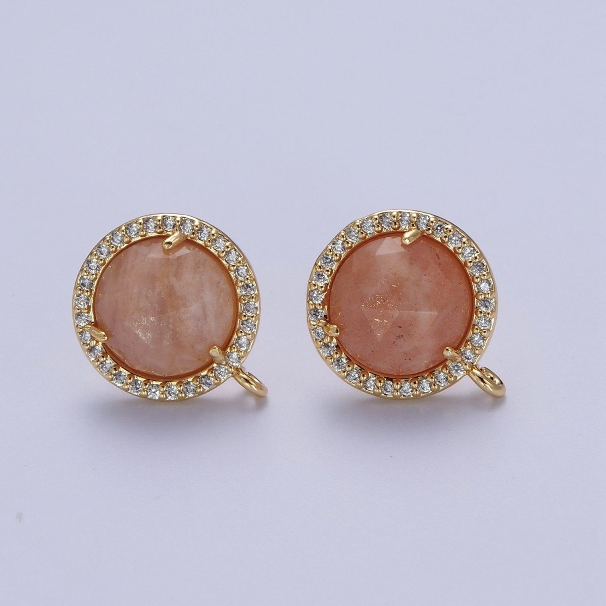 Multifaceted Round CZ Micro Paved Natural Stone Open Loop Stud Earrings Supply | K-084-K-086 K-092 K-094 K-095 K-098 K-099 K-120 K-146 K-169 K-181 - K-184