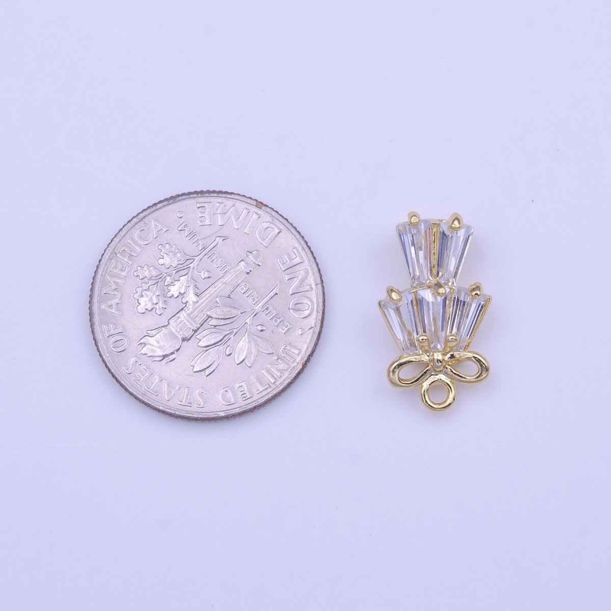 Multiple Clear Baguette CZ Ribbon Gold Charm | C-473