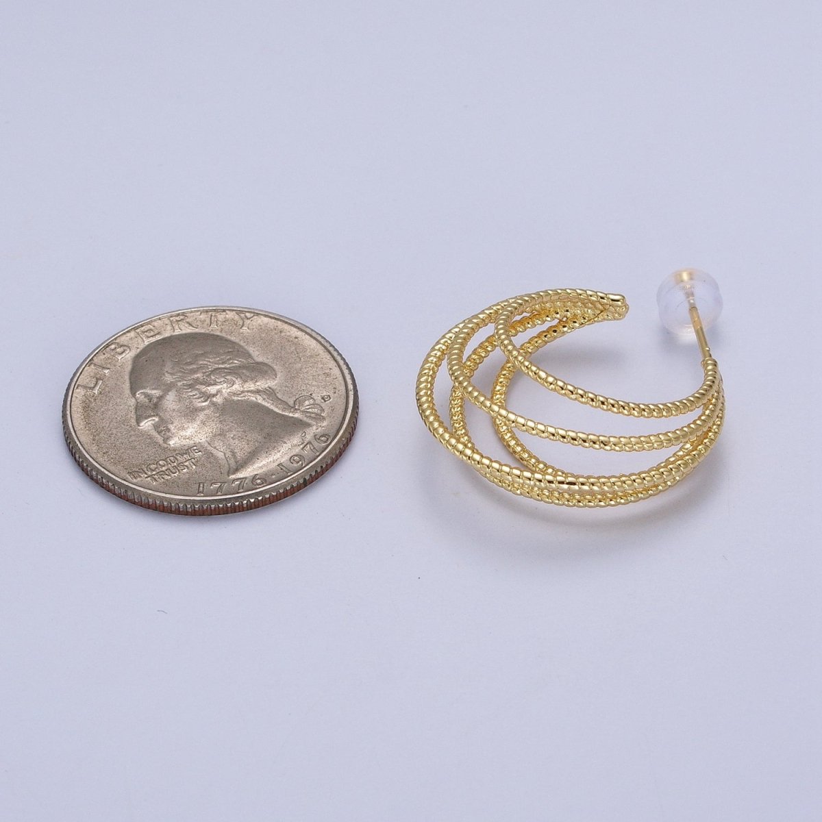 Multiple Gold Beaded C-Shaped Geometric Lined Hoop Earrings | AB035