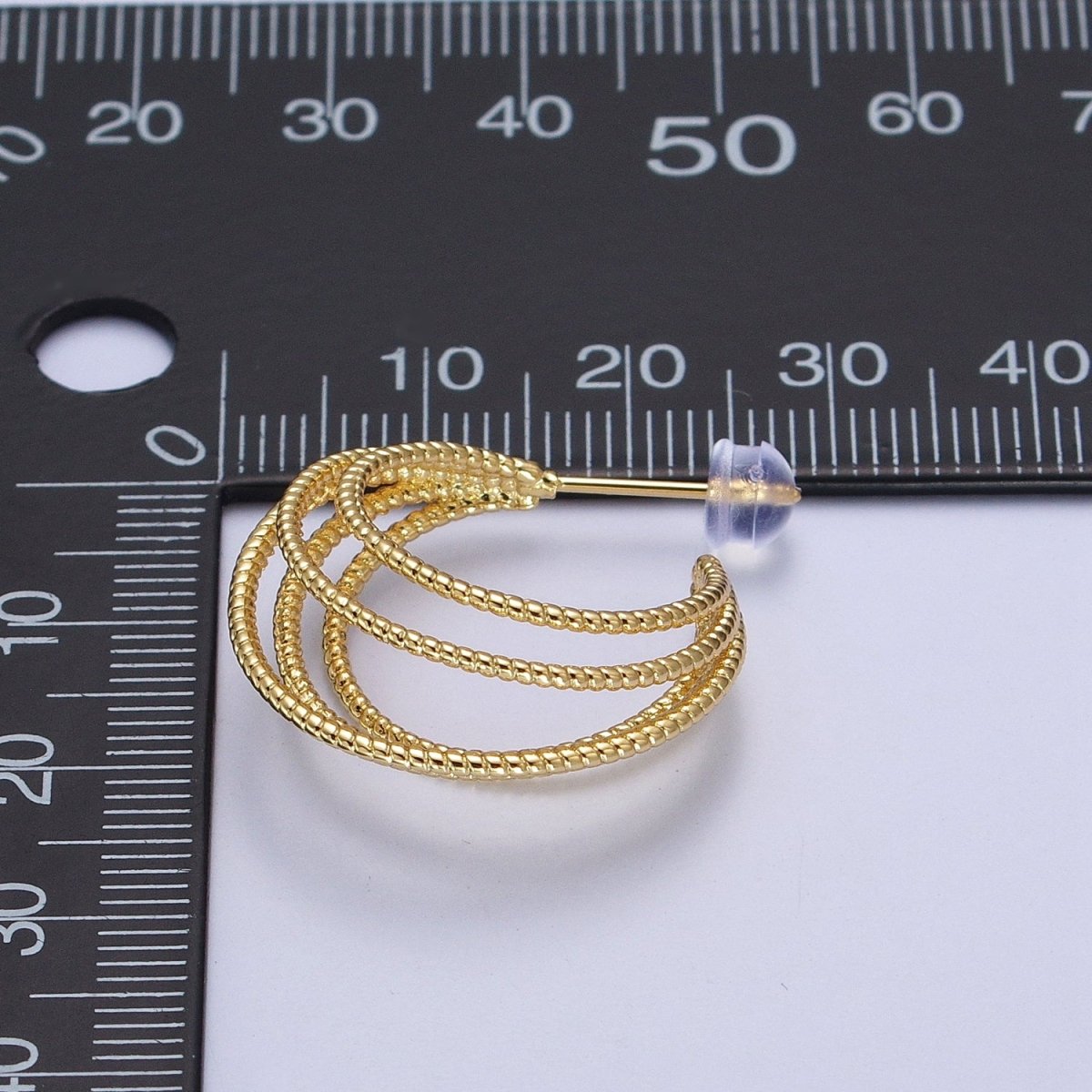 Multiple Gold Beaded C-Shaped Geometric Lined Hoop Earrings | AB035