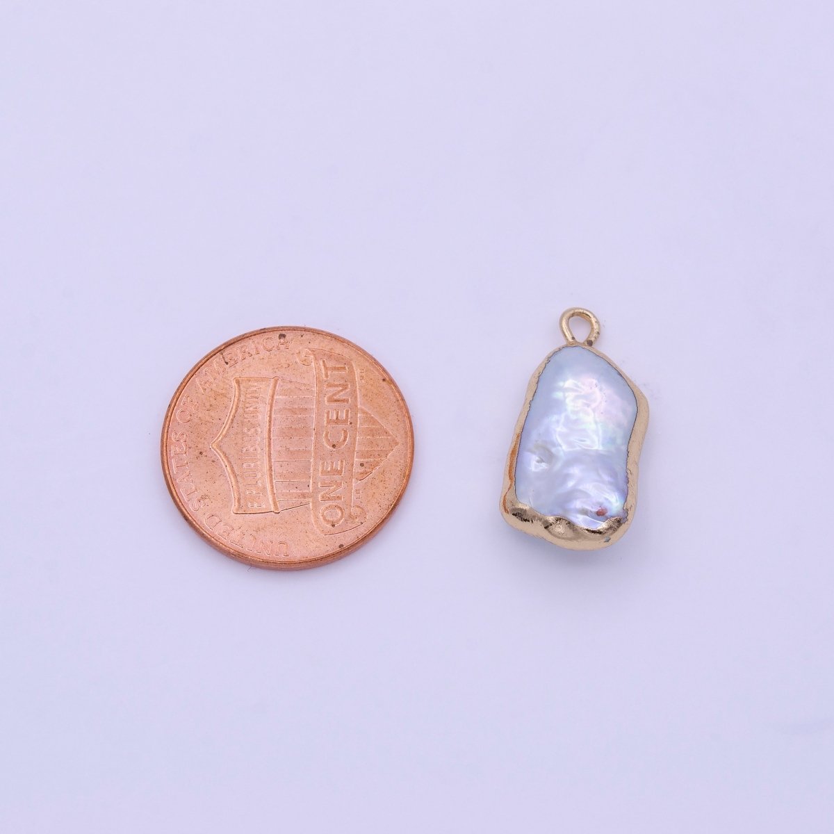 Natural Abstract Baroque Cultured White Freshwater Pearl Gold Coated Charm | P-1846