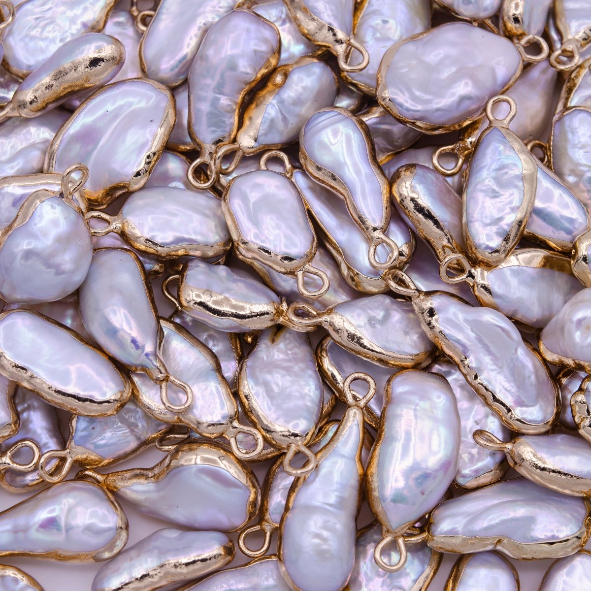 Natural Abstract Baroque Cultured White Freshwater Pearl Gold Coated Charm | P-1846