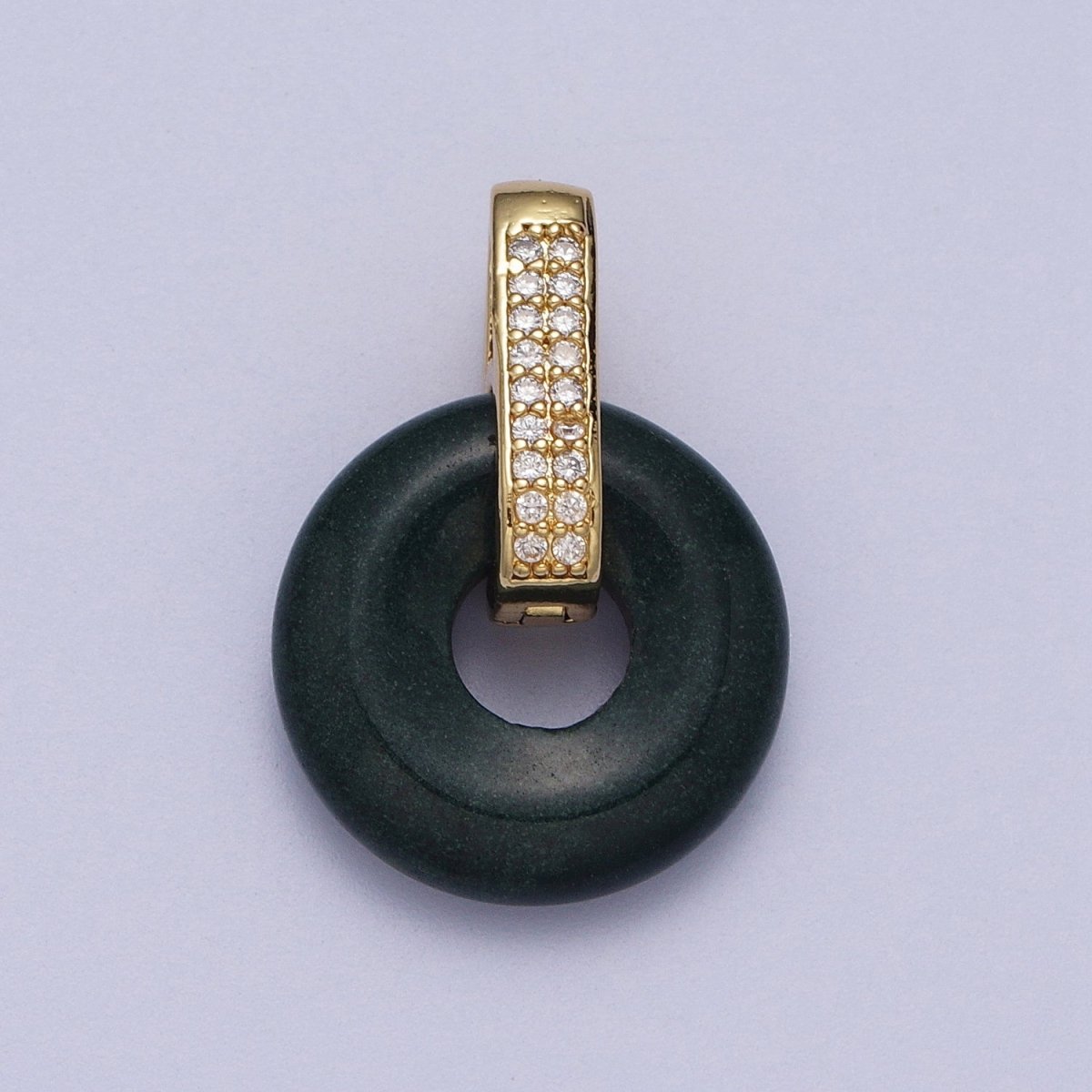 Natural  Amethyst, Onyx, Jade, Tiger Eye, Rose Quartz Donut Micro Paved Pendant H-267 H-270 H-271 H-272 H-273