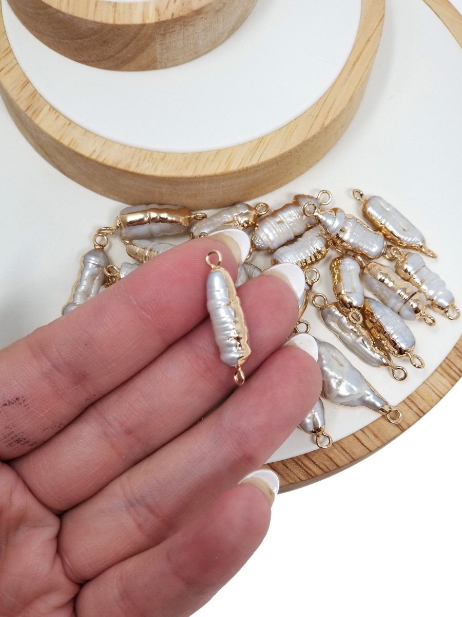 Natural Cylinder Bar Baroque Rhombus FreshWater Pearl Charm with 24k Gold Plated Edge Necklace Anklet Bracelet Earring Pendant Supplies P-1568 P-1569