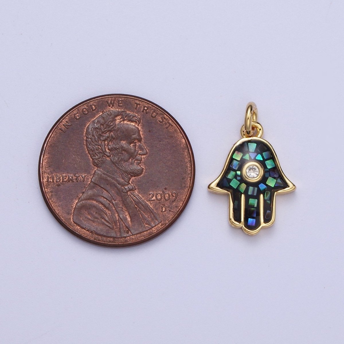 Natural Green Pink White Blue Black Shell Hamsa Hand Charm in Gold for Amulet Jewelry | X-755 - X-759