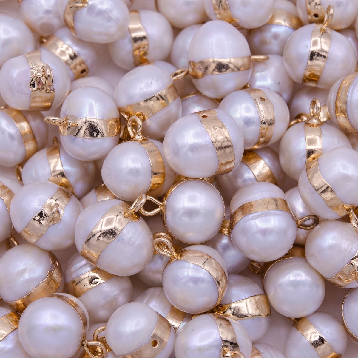 Natural Round White Freshwater Pearl Gold Coated Add-On Charm | P-1850