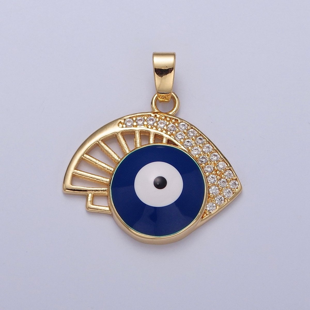 Navy Blue Enamel Evil Eye Pendant, Micro Pave Cubic Zirconia Eye of Ra Protection Charm For DIY Jewelry Making X-319