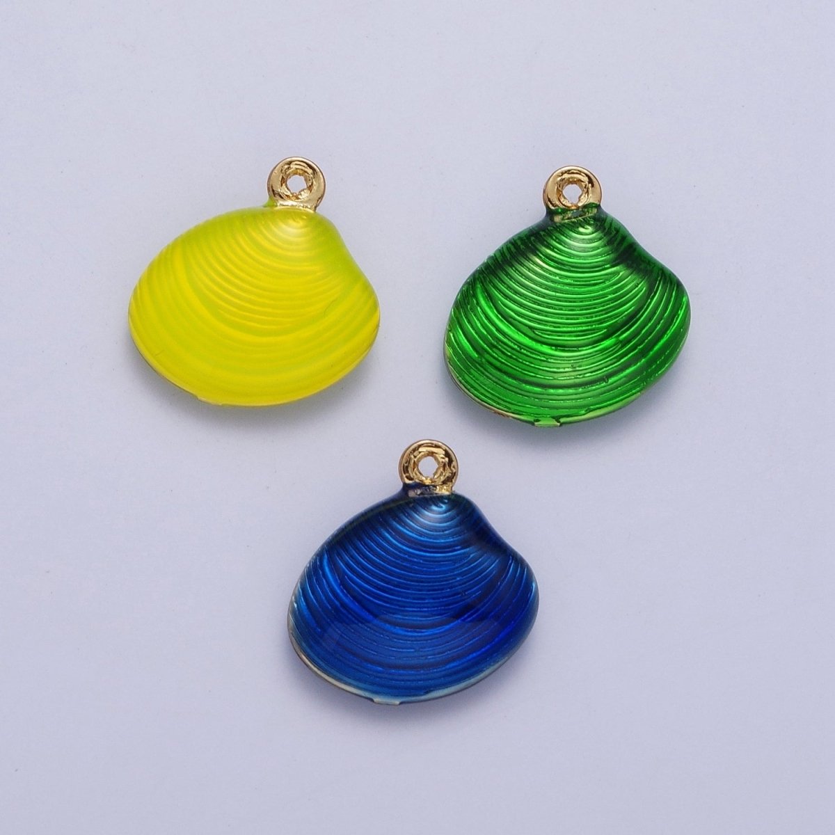 Neon Yellow, Blue, Green Colored Enamel Clam Sea Shell Charm For Summer Beach Jewelry AG-059~AG-061