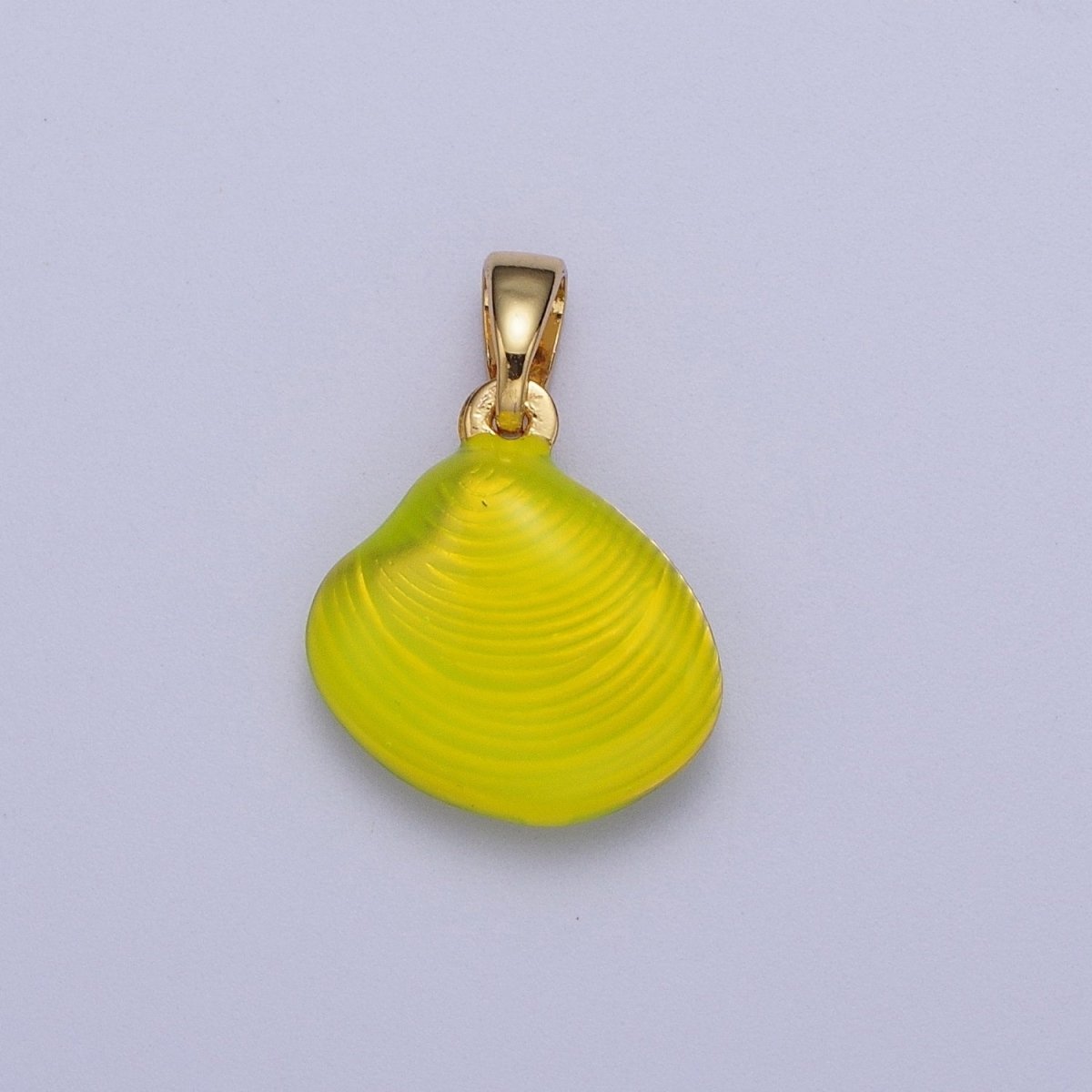 Neon Yellow, Blue, Green Colored Enamel Clam Sea Shell Pendant For Summer Beach Jewelry | X-538-X-539