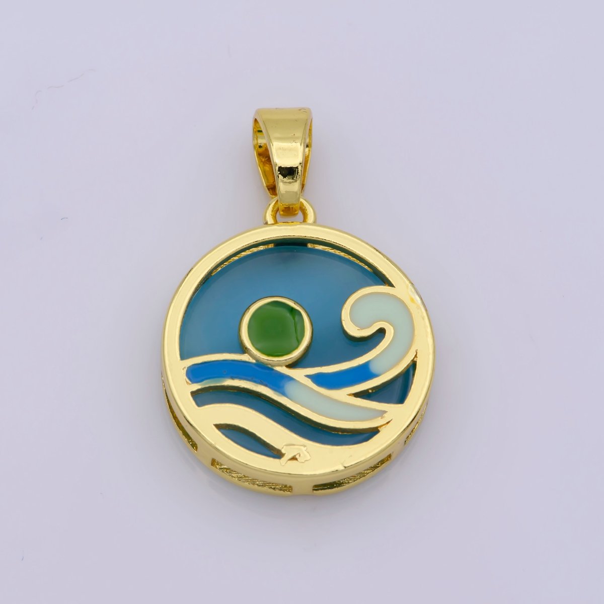 Ocean Wave Charms, Blue Enamel Wave Pendant Beach Nature Charm Coin Surfer Jewelry 14K Gold Filled Supplies