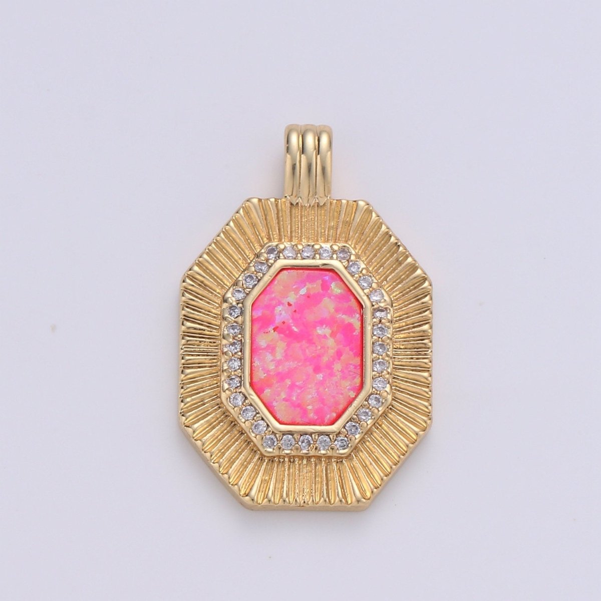 Octagon with Opal Tag Geometric Pendants • Gold Micro Pave cubic Zirconia Pendant • 14k Gold Filled Pendant Medallion Charm Geometric Jewelry Supply