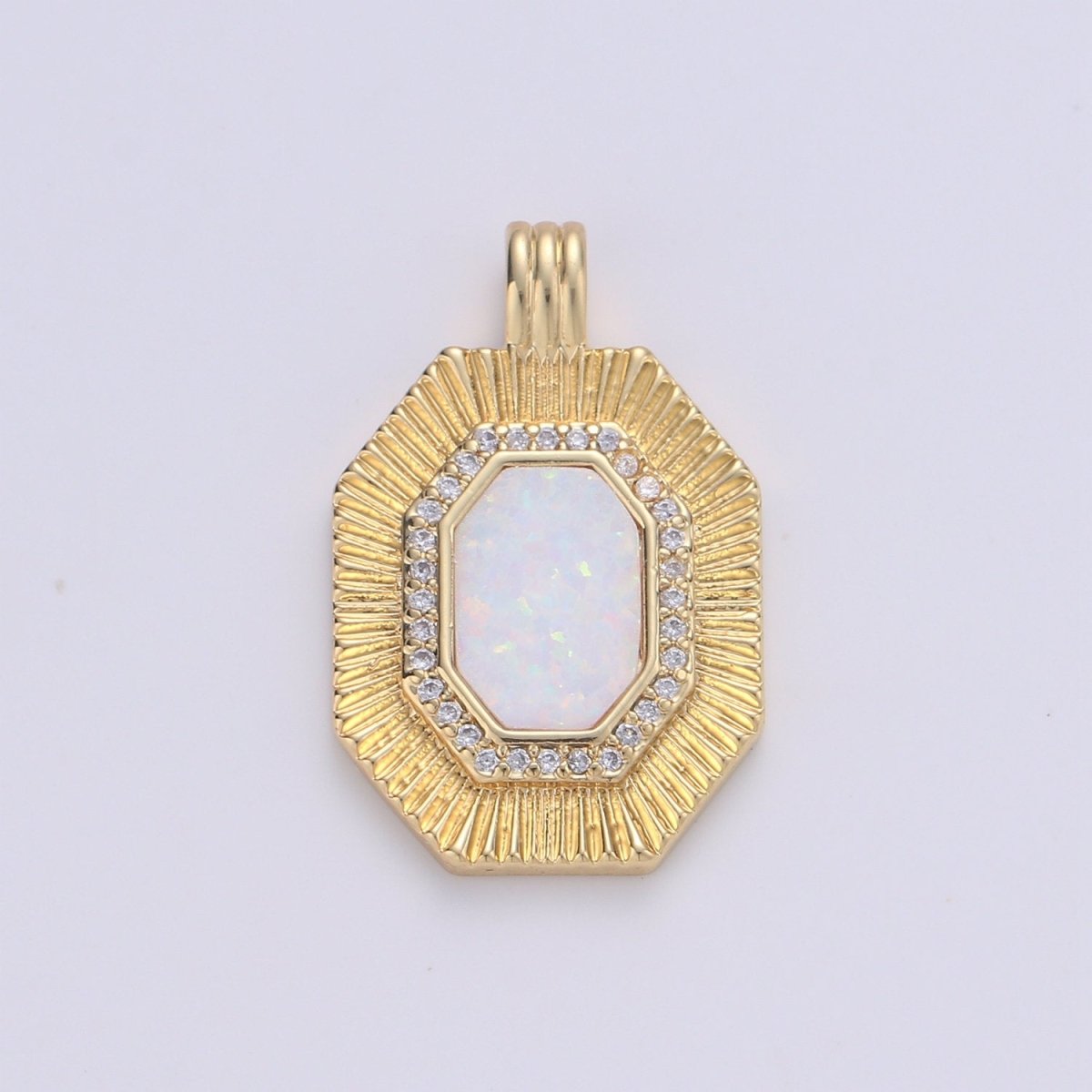 Octagon with Opal Tag Geometric Pendants • Gold Micro Pave cubic Zirconia Pendant • 14k Gold Filled Pendant Medallion Charm Geometric Jewelry Supply