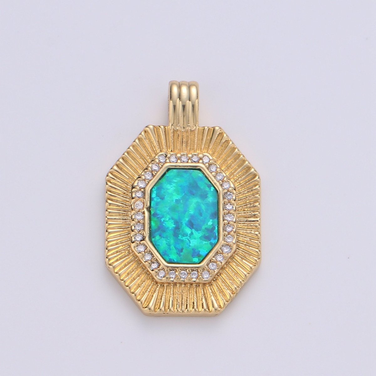 Octagon with Opal Tag Geometric Pendants • Gold Micro Pave cubic Zirconia Pendant • 14k Gold Filled Pendant Medallion Charm Geometric Jewelry Supply