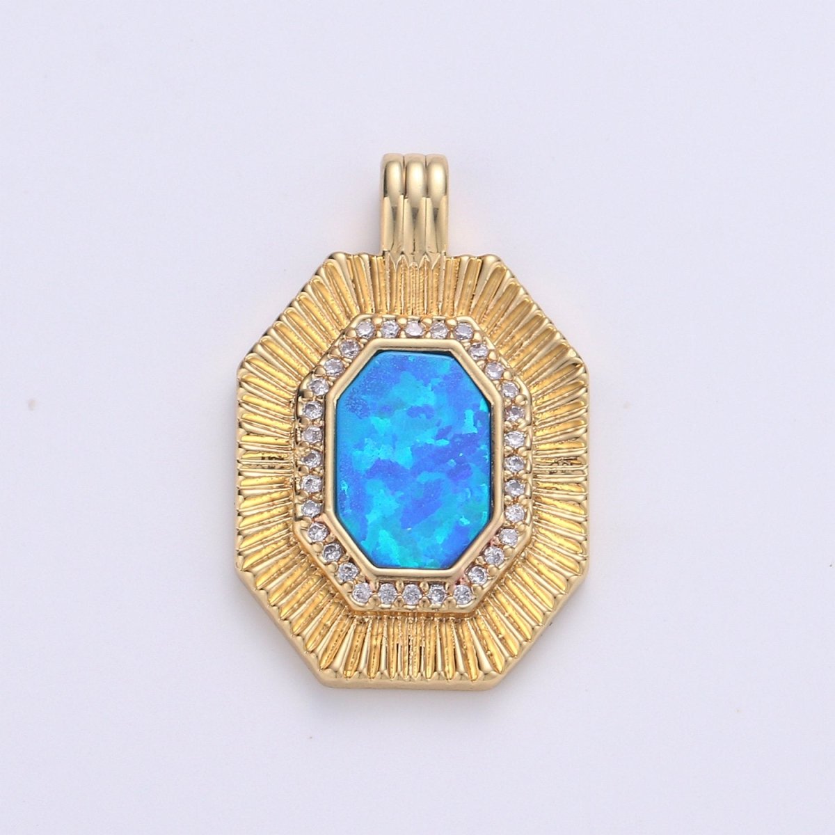 Octagon with Opal Tag Geometric Pendants • Gold Micro Pave cubic Zirconia Pendant • 14k Gold Filled Pendant Medallion Charm Geometric Jewelry Supply