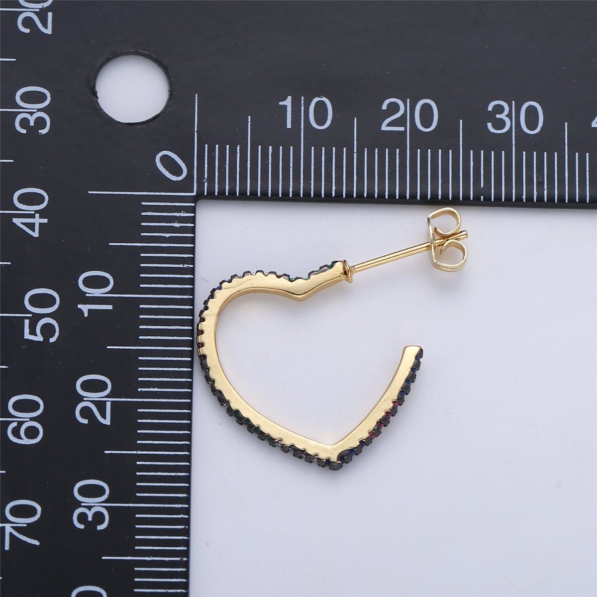 of Cubic Black My Precious Love Heart Hoops Earrings Lead Free Nickel Free 20mm K-172