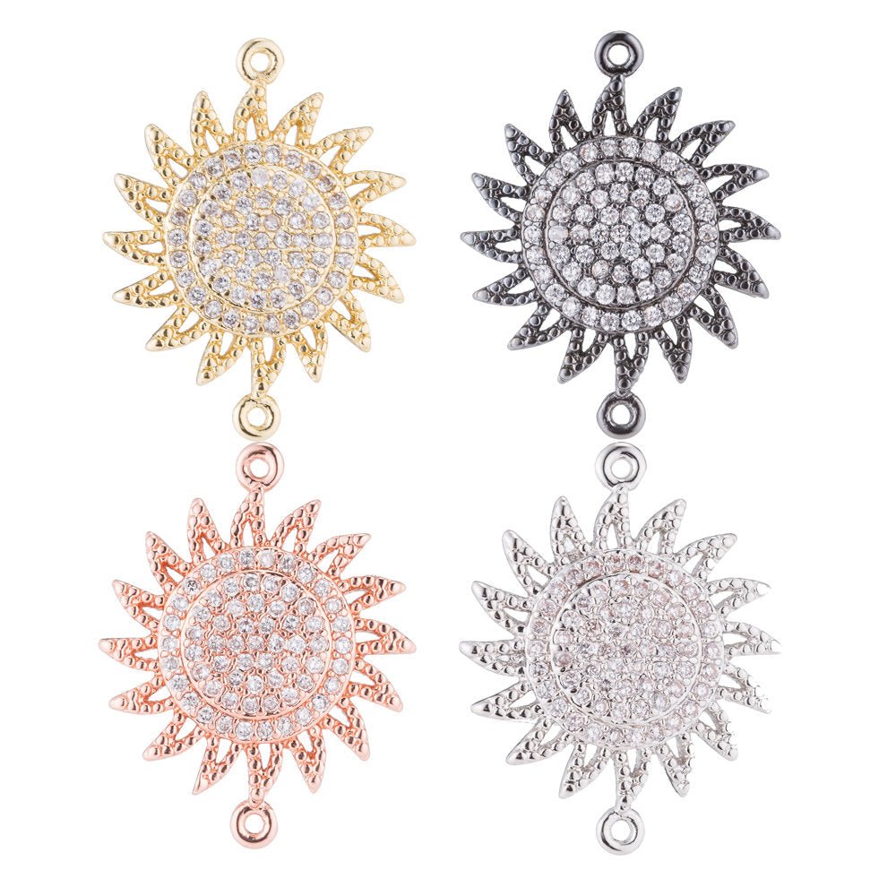 On Sale! CLEARANCE! Gold / Rose Gold / Black / Silver Sun Bright, Sunshine, Sun Rays, Sunny Day, Celestial, Star, Cubic Zirconia Bracelet Charm Bead Finding Connector for Jewelry Making | F-121