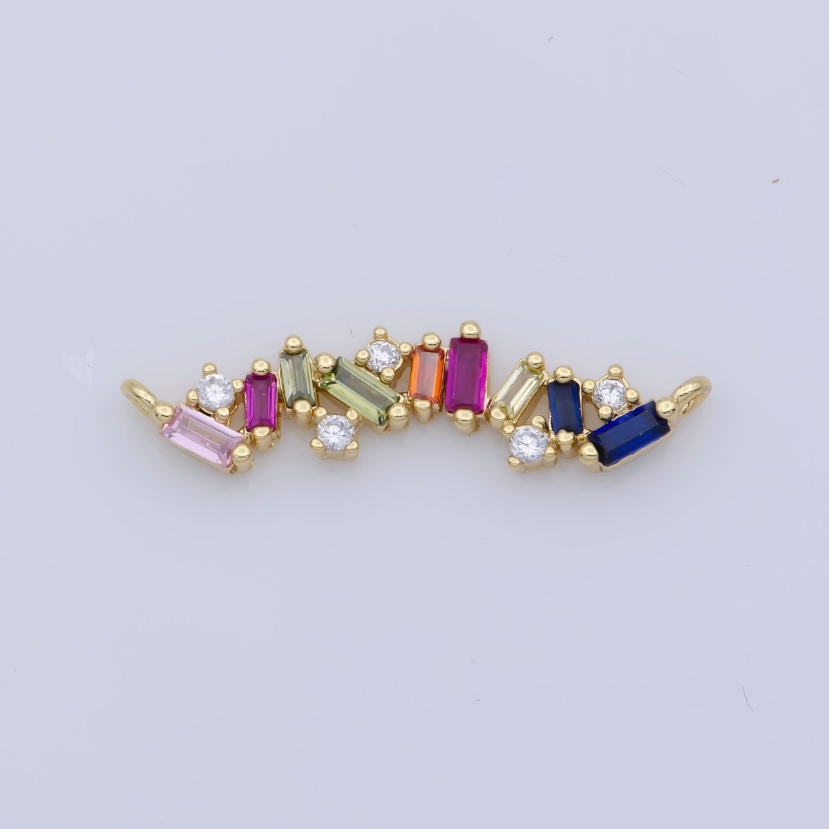 On Sale! CLEARANCE! White Gold Filled, 24K Gold Filled Bar Charm Pave Multi-Color Stone Bar Charm CONNECTOR, Colorful Bar Baguette For Necklace Bracelet Component Supply F-306