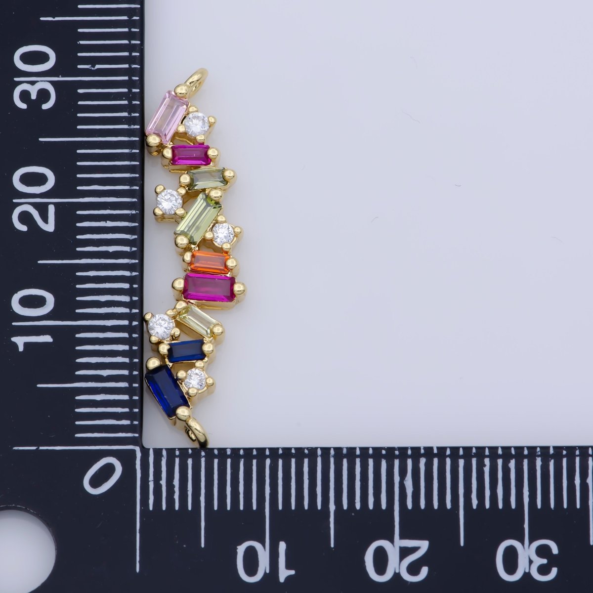 On Sale! CLEARANCE! White Gold Filled, 24K Gold Filled Bar Charm Pave Multi-Color Stone Bar Charm CONNECTOR, Colorful Bar Baguette For Necklace Bracelet Component Supply F-306