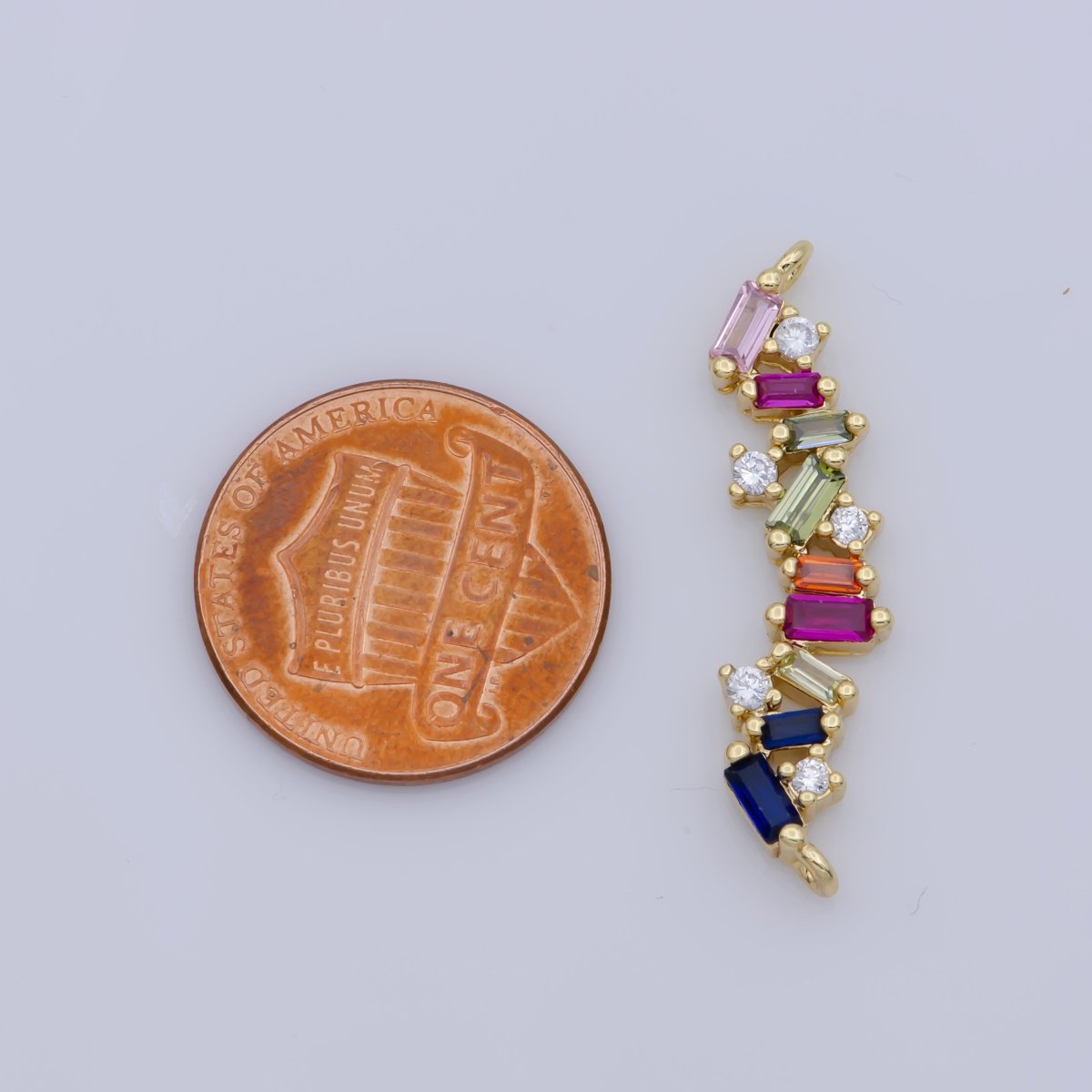 On Sale! CLEARANCE! White Gold Filled, 24K Gold Filled Bar Charm Pave Multi-Color Stone Bar Charm CONNECTOR, Colorful Bar Baguette For Necklace Bracelet Component Supply F-306