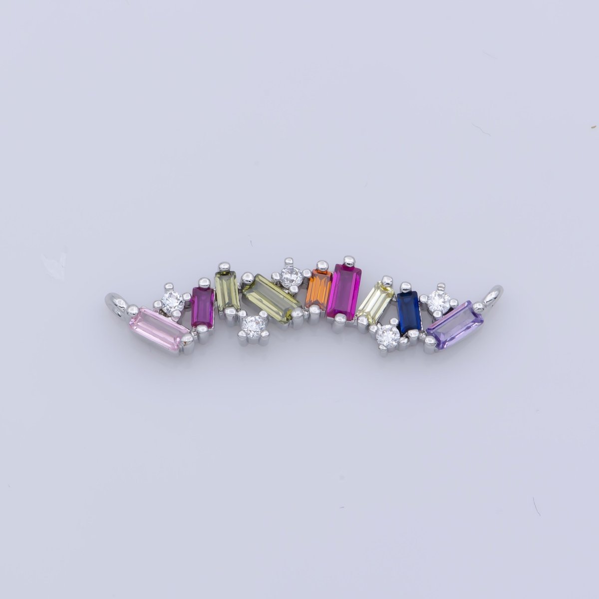 On Sale! CLEARANCE! White Gold Filled, 24K Gold Filled Bar Charm Pave Multi-Color Stone Bar Charm CONNECTOR, Colorful Bar Baguette For Necklace Bracelet Component Supply F-306