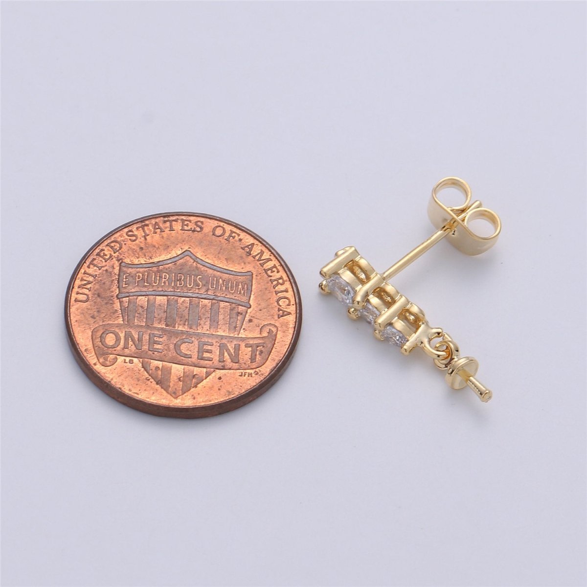 One Pair-14k Gold Filled Heart Post Earring Findings, DIY Earring Mount,Half Drilled Pearls Cubic Stud Earring Settings Component K-416