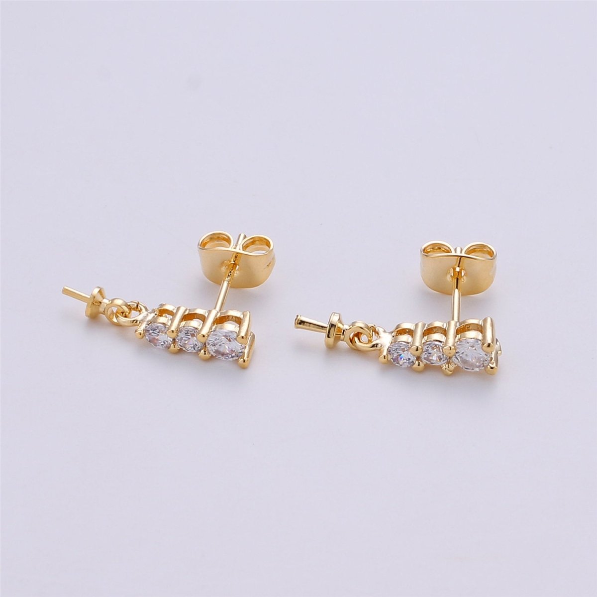 One Pair-14k Gold Filled Heart Post Earring Findings, DIY Earring Mount,Half Drilled Pearls Cubic Stud Earring Settings Component K-416