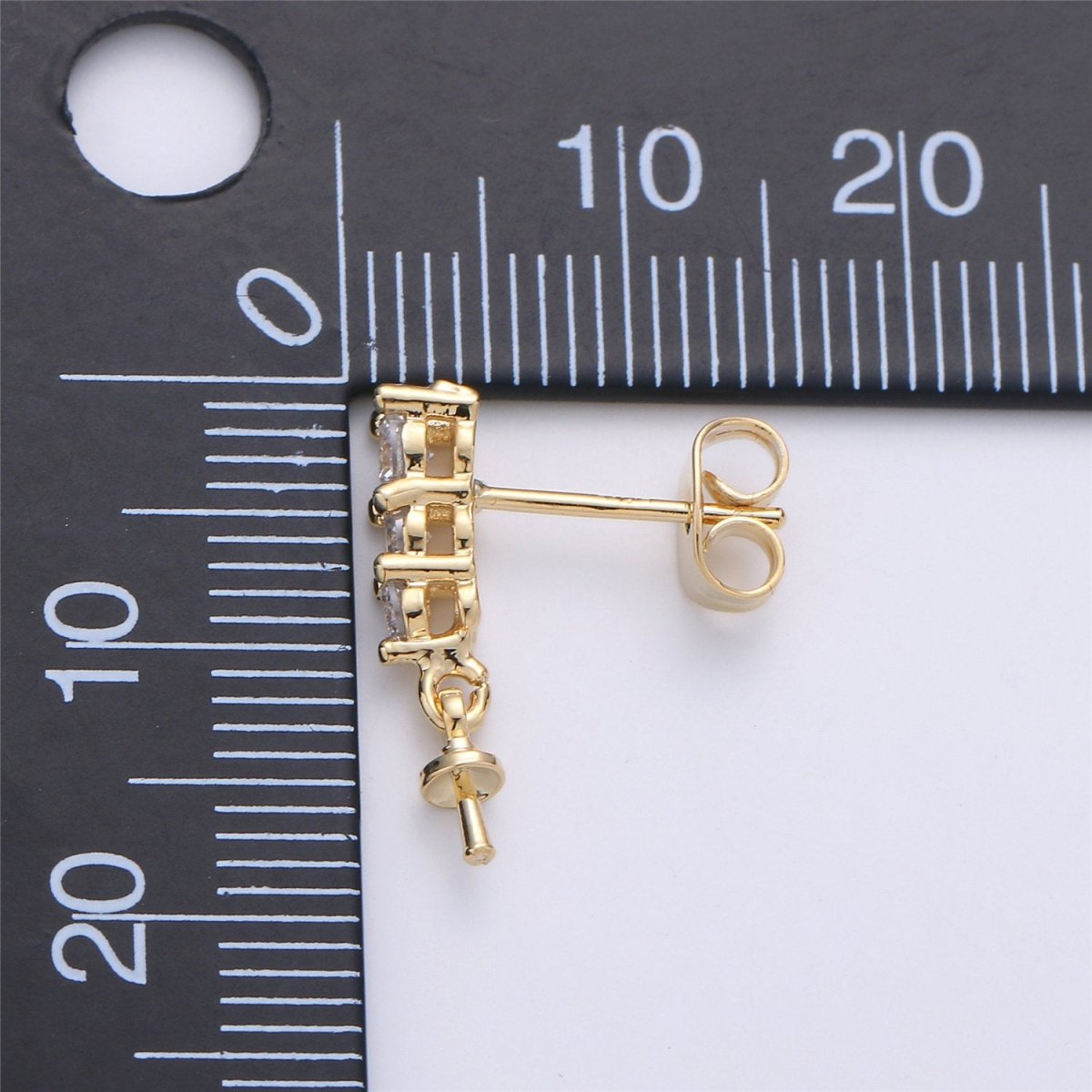 One Pair-14k Gold Filled Heart Post Earring Findings, DIY Earring Mount,Half Drilled Pearls Cubic Stud Earring Settings Component K-416