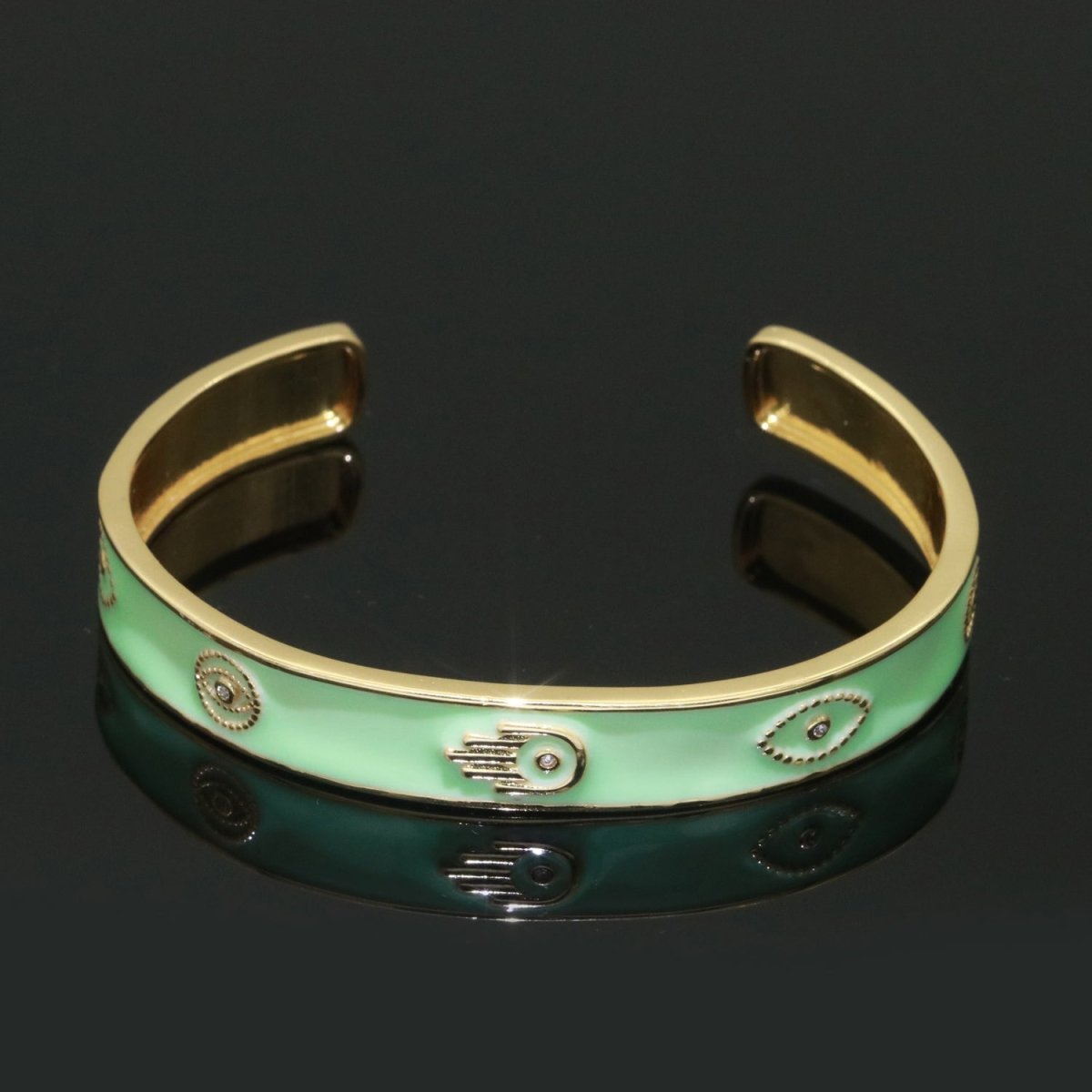 Open Adjustable Bracelet Enamel Hamsa Hand Bangle Bracelet Wholesale Stacking Gold Bracelet Fashion Jewelry | WA-130 to WA-139 Clearance Pricing