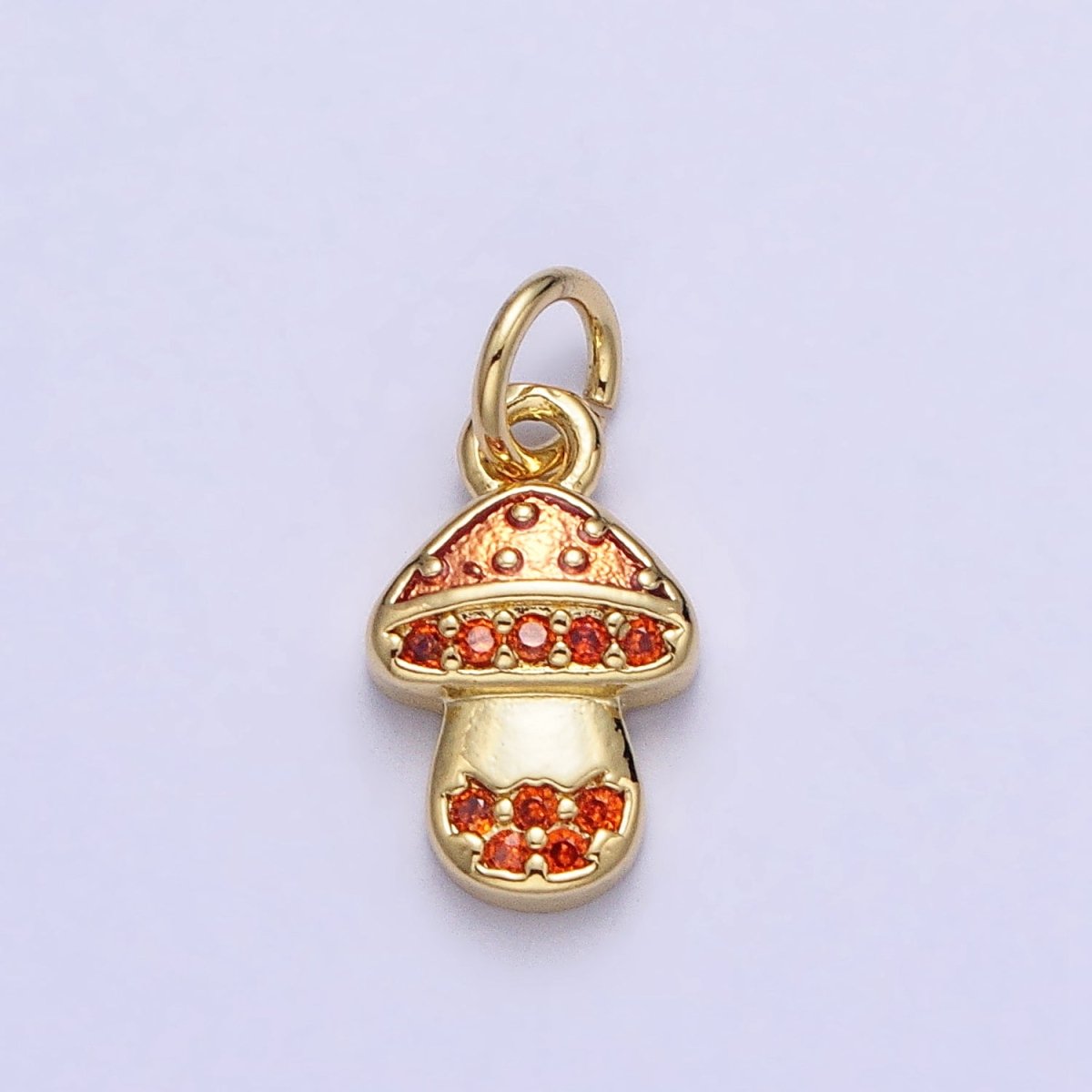 Orange Micro Paved CZ Mushroom Fungi Plant Add-On Gold Charm | AC359