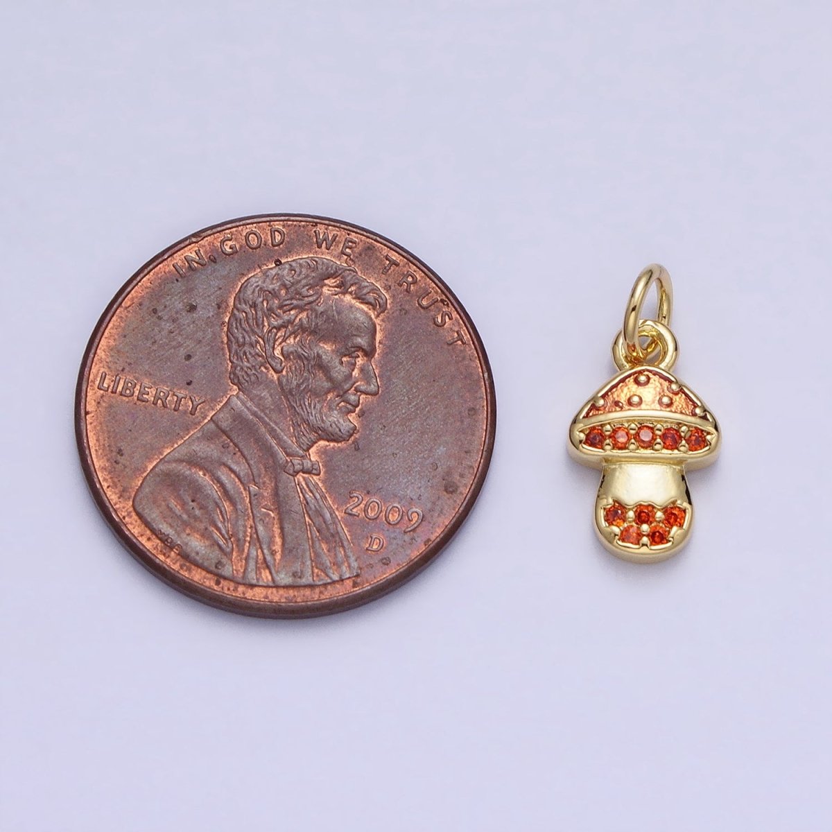 Orange Micro Paved CZ Mushroom Fungi Plant Add-On Gold Charm | AC359