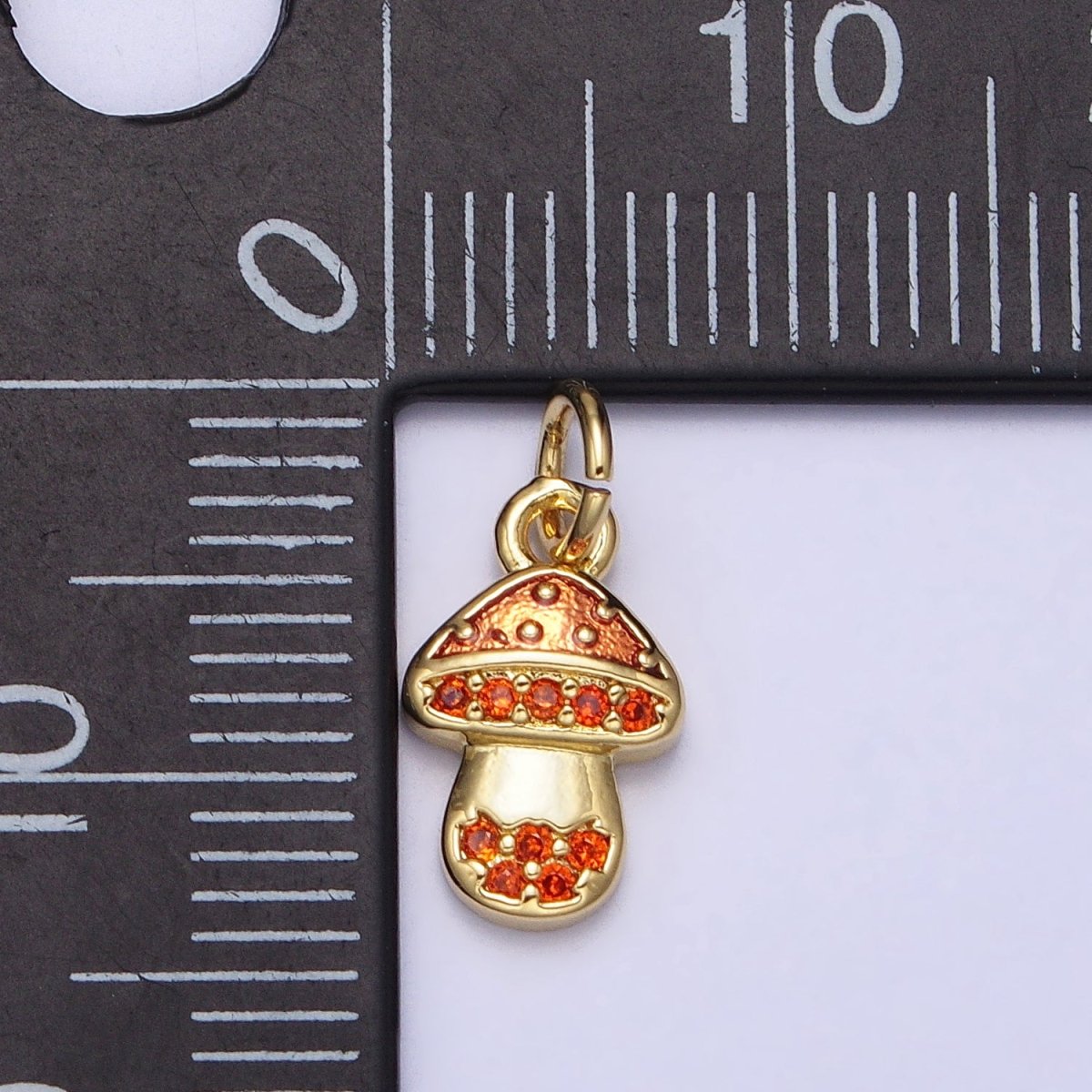 Orange Micro Paved CZ Mushroom Fungi Plant Add-On Gold Charm | AC359