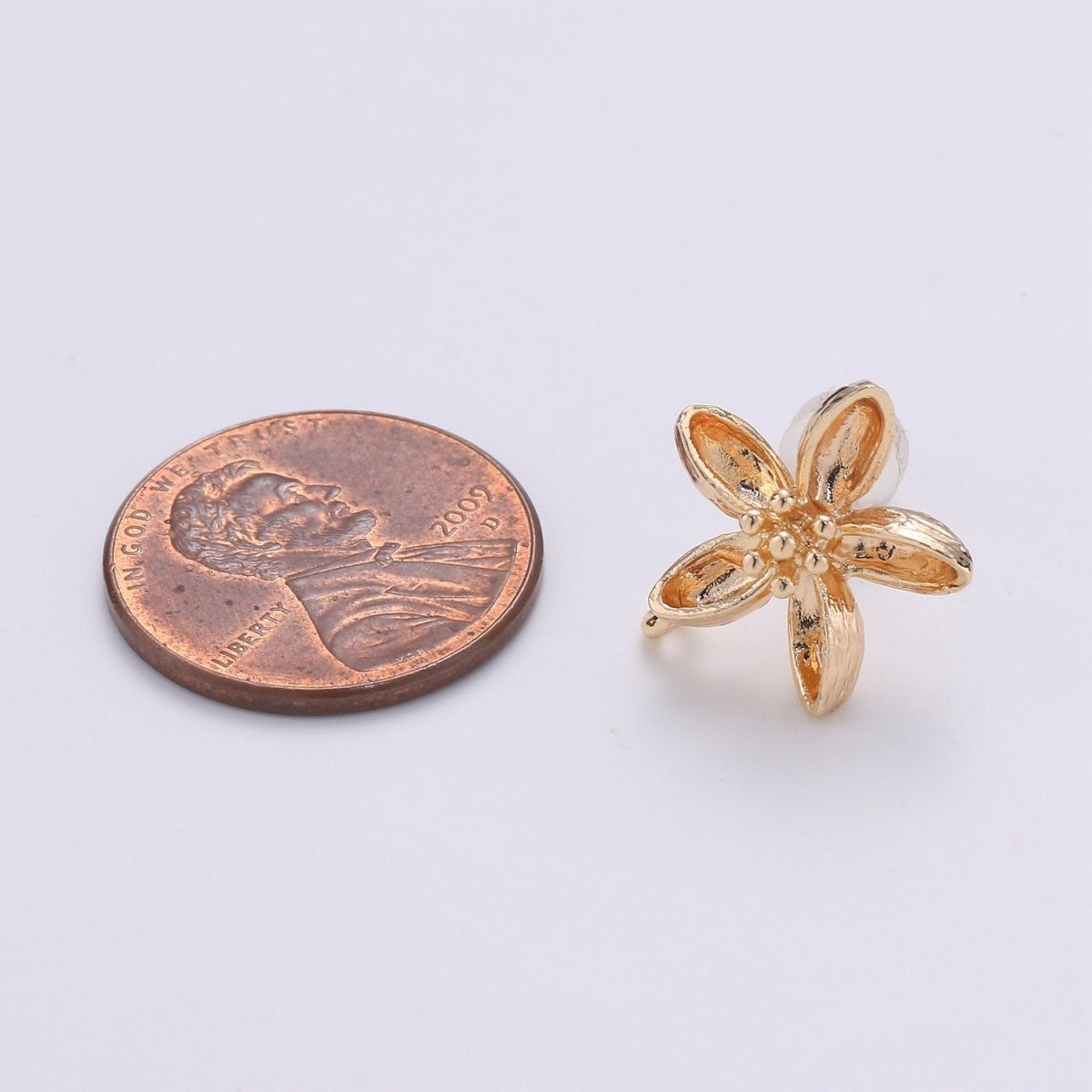 Orchid Flower Stud Earring Gold Vermeil Floral Earring Jewelry Component for Christmas Gift K-399