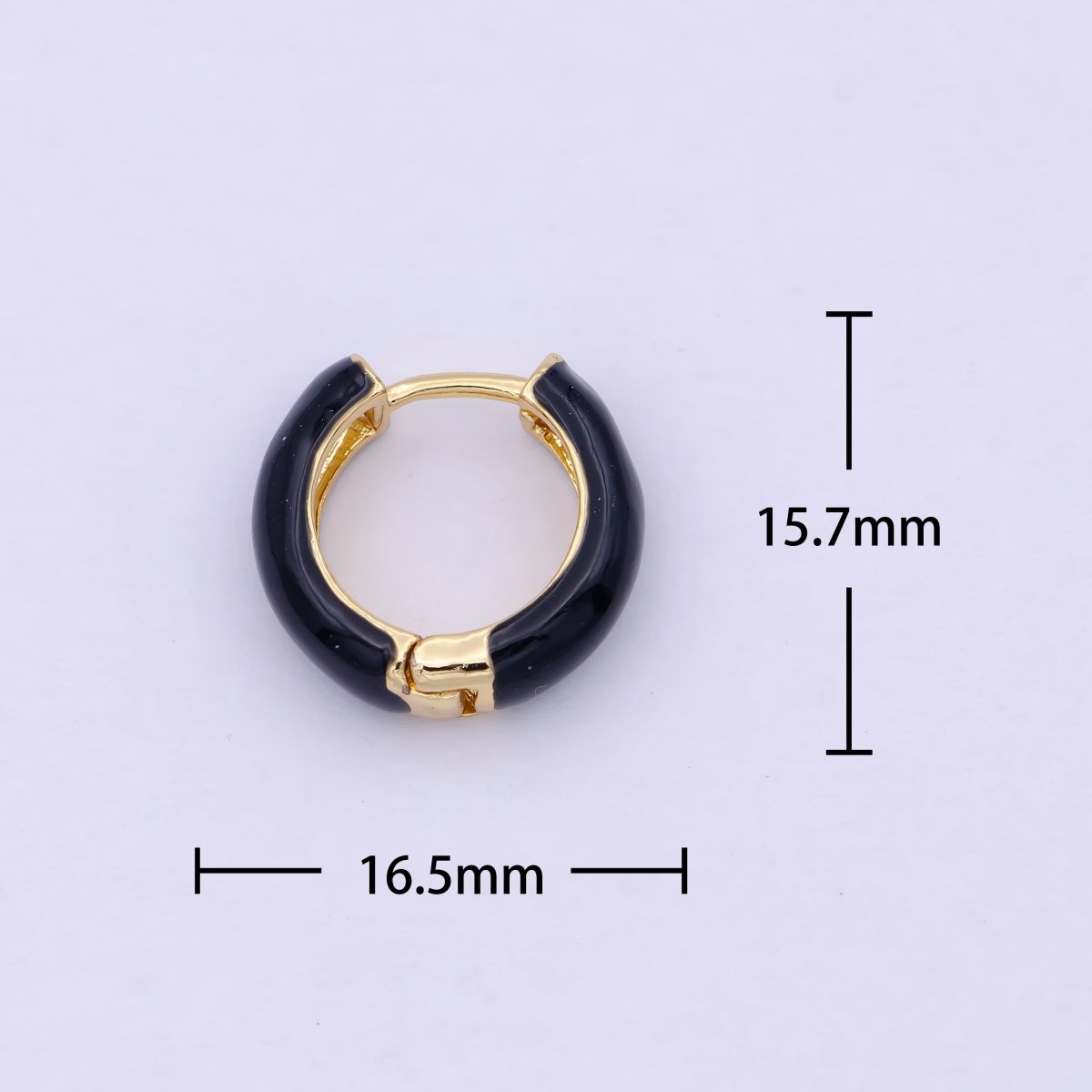 OS 1 Pair Gold Filled Black Enamel Huggie Hoop Earrings for Women Mini Hoops for Everyday Wear T-017