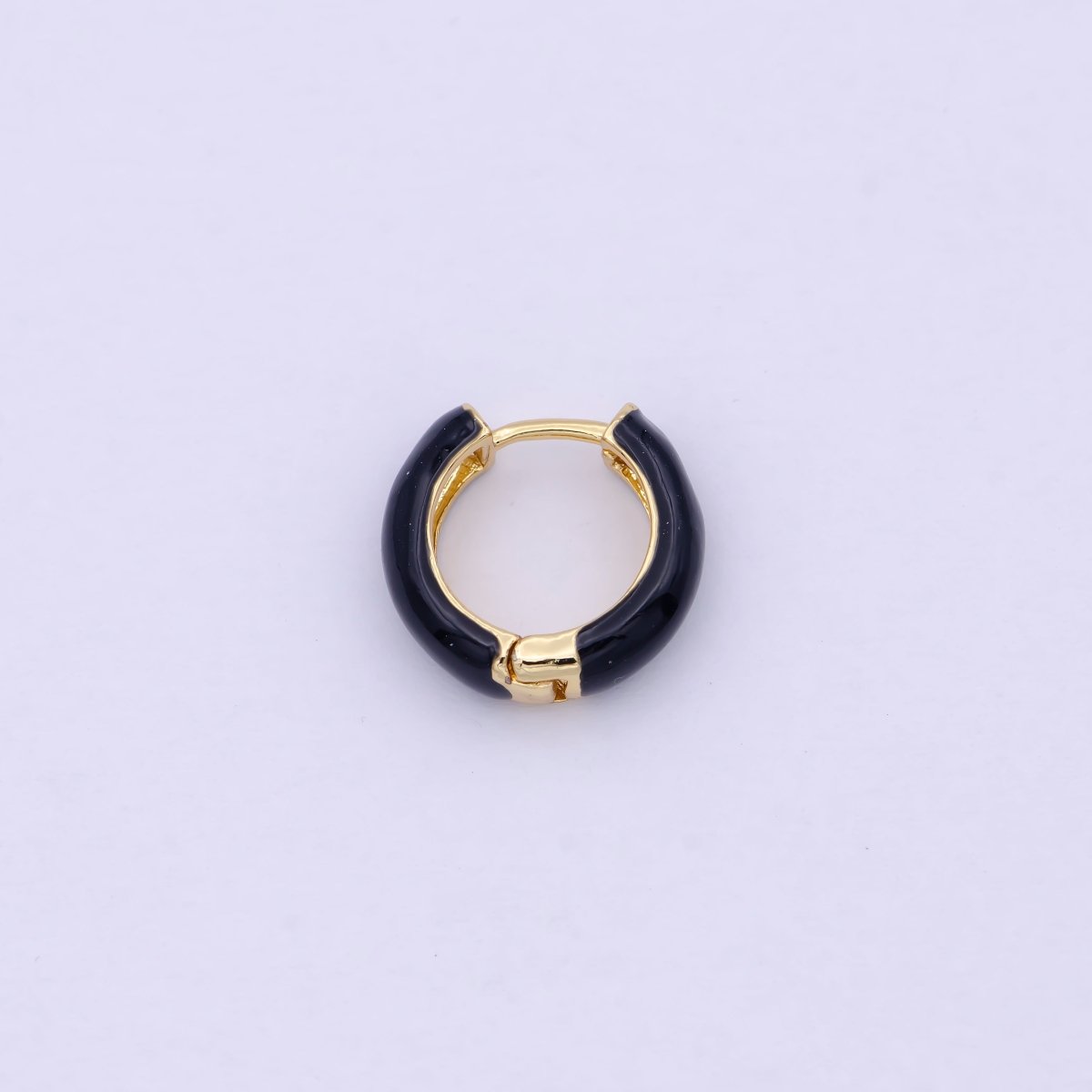 OS 1 Pair Gold Filled Black Enamel Huggie Hoop Earrings for Women Mini Hoops for Everyday Wear T-017