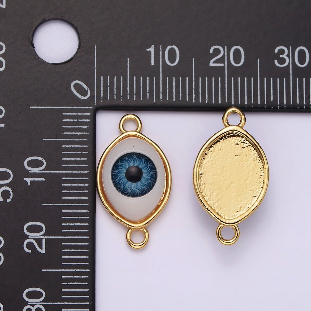 OS 14K Gold Filled 10mm Blue Evil Eye Bezel Connector | G253